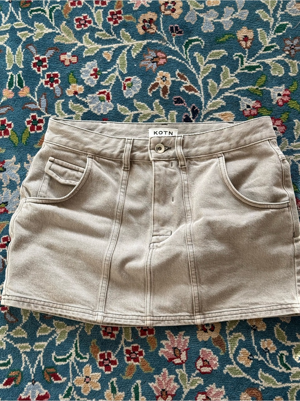 KOTN Beige Cotton Mini Skirt with Panel Seams